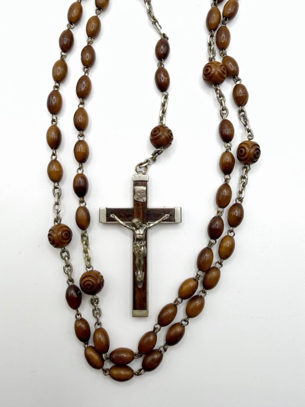 Vintage French Rosary Brown Ceramic Beads FLAW